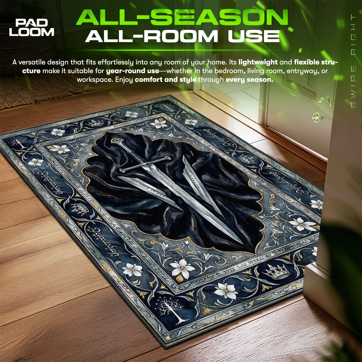 Anduril Reforged Sword Lord Rings Room fan rug — premium quality print