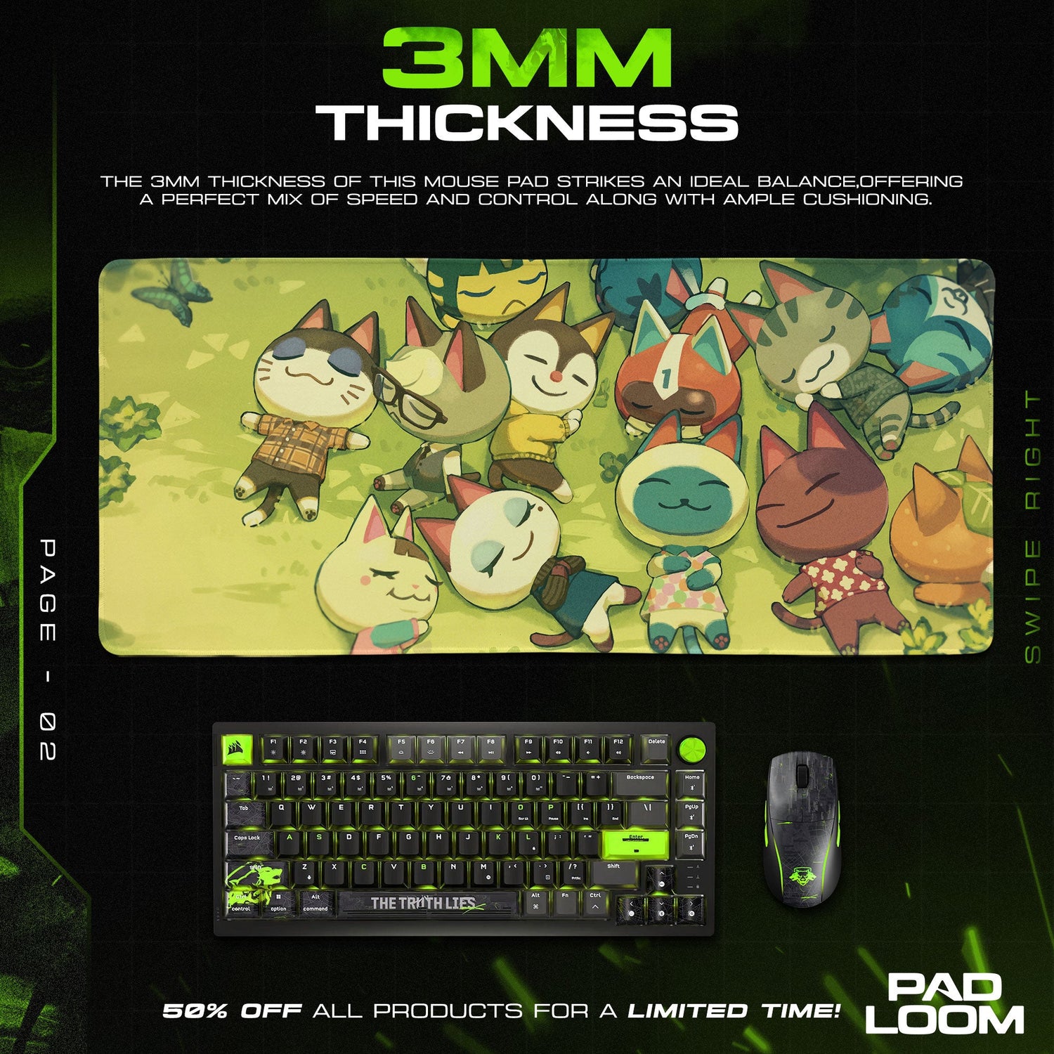 Animal Crossing Mouse Pad, Village Cat Friends Cartoon Desk Mat Padloom