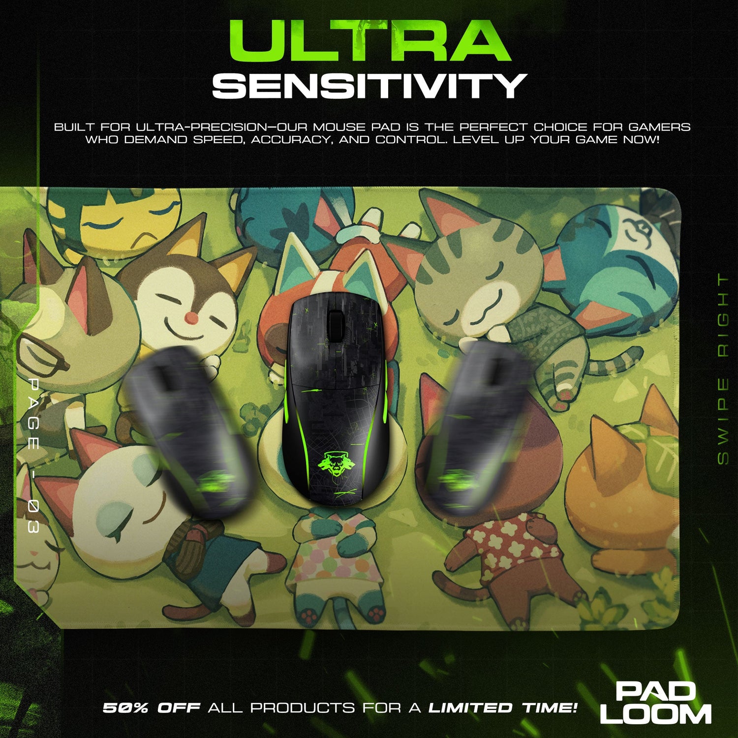 Animal Crossing Mouse Pad, Village Cat Friends Cartoon Desk Mat Padloom