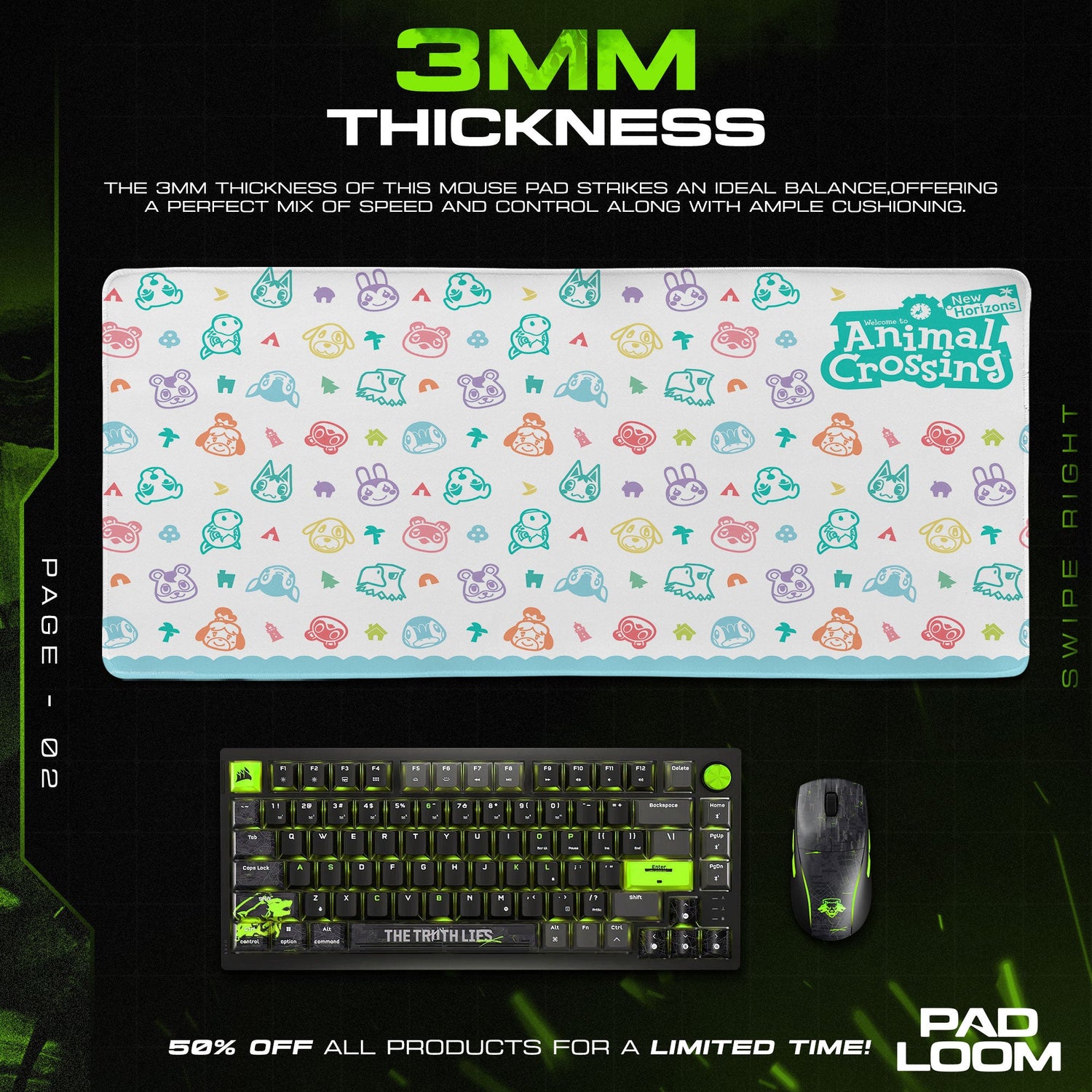 Animal Crossing Pastel Icons Mouse Pad, Game Desk Mat Padloom