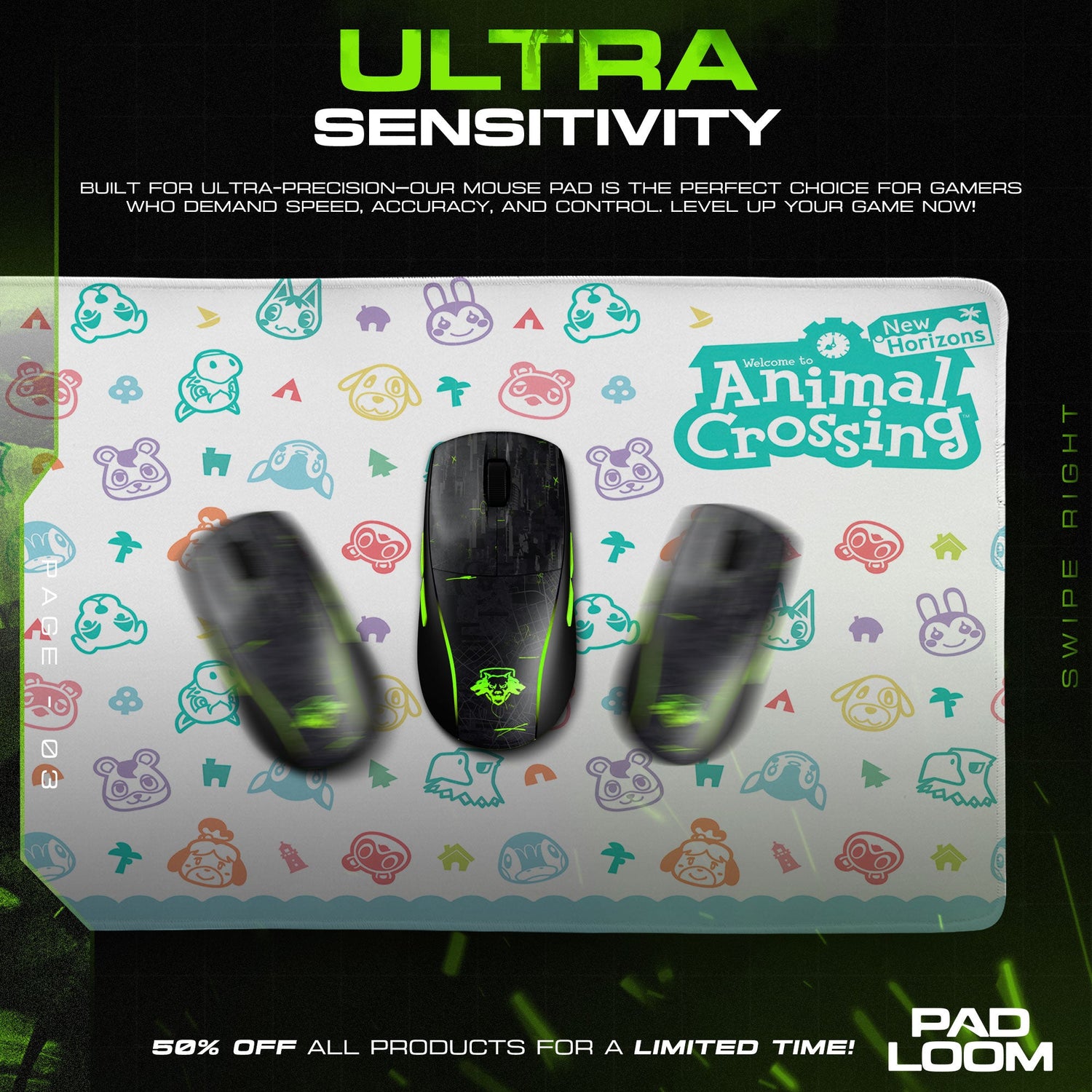Animal Crossing Pastel Icons Mouse Pad, Game Desk Mat Padloom