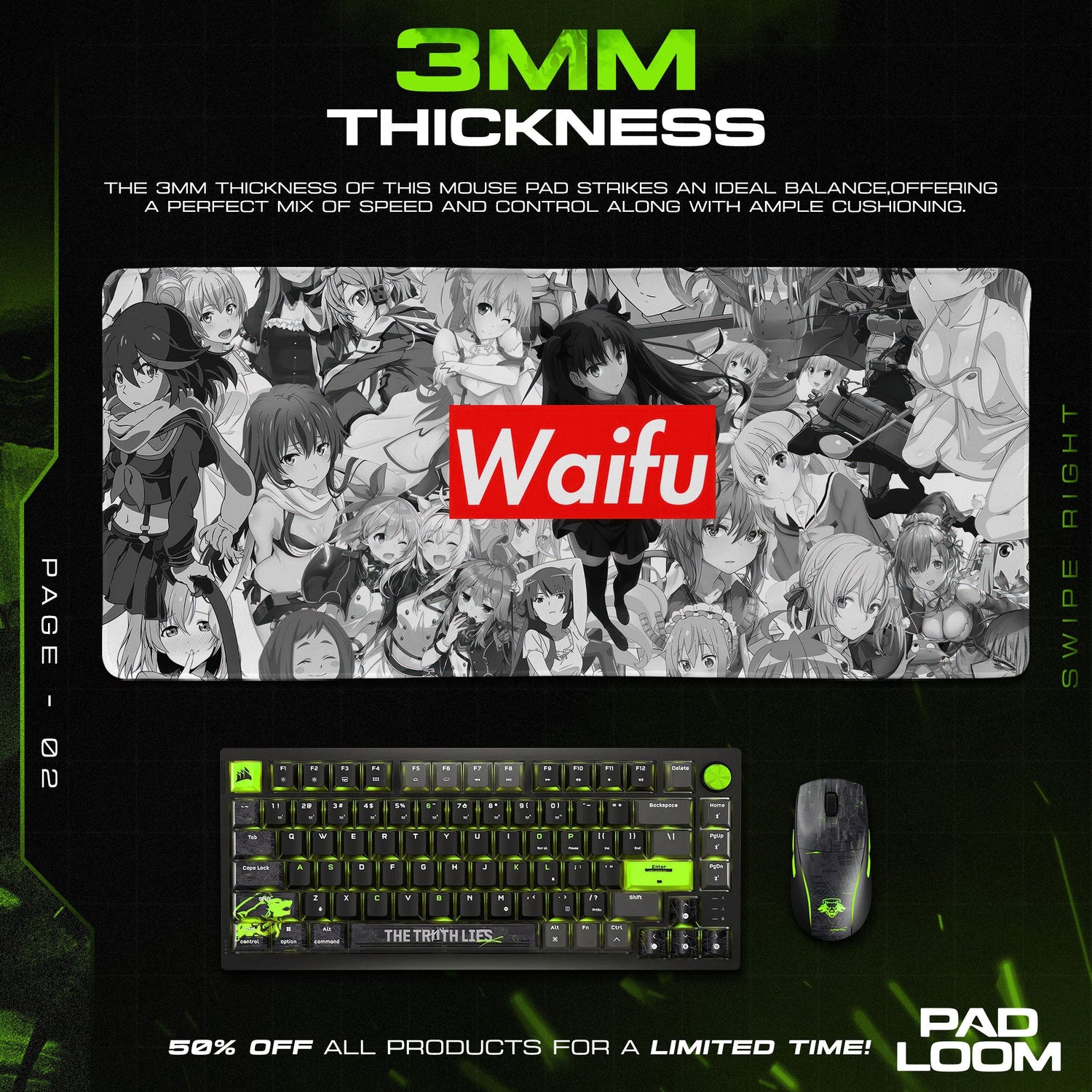 Anime Waifu Collage Mouse Pad, Gamer Desk Mat Padloom