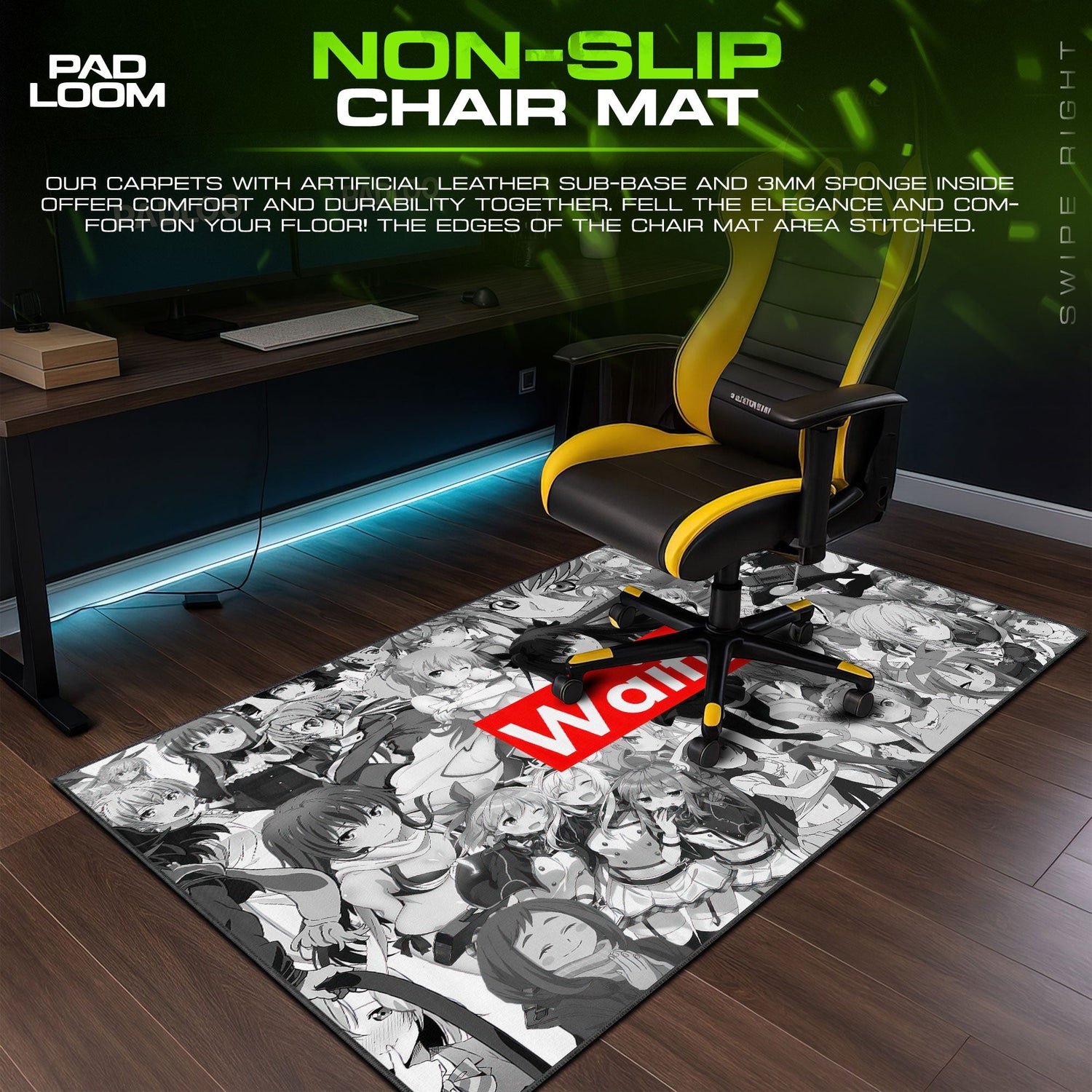 Anime Waifu Collage Mouse Pad, Gamer Desk Mat Padloom