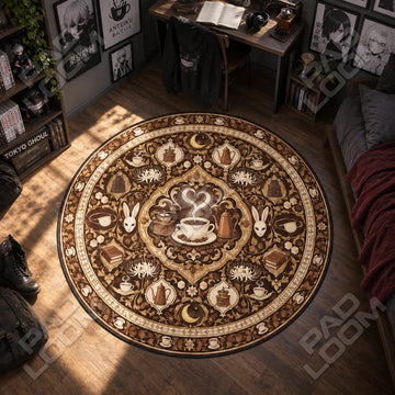 Anteiku Coffee Tokyo Ghoul round rug on a bedroom floor - Tokyo Ghoul chair mat