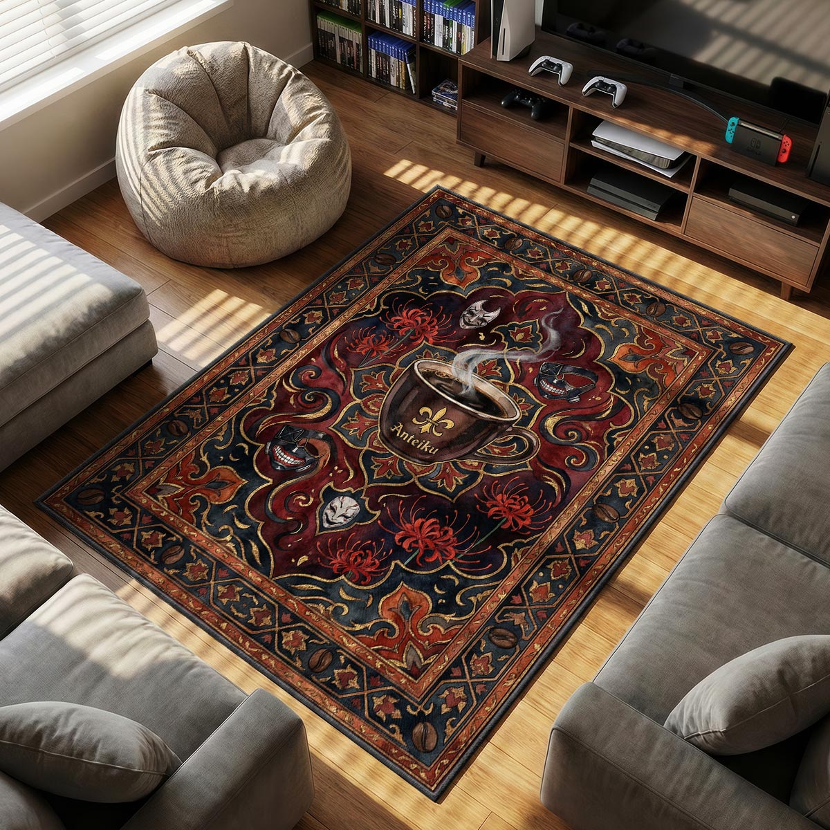 Anteiku Coffee themed area rug for home decor fans