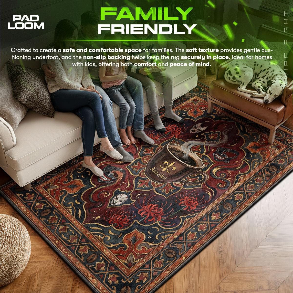 Anteiku area rug showing full home decor artwork