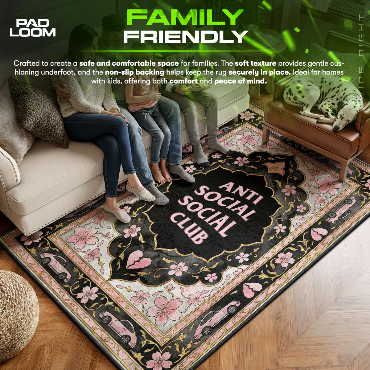 Anti area rug showing full home decor artwork