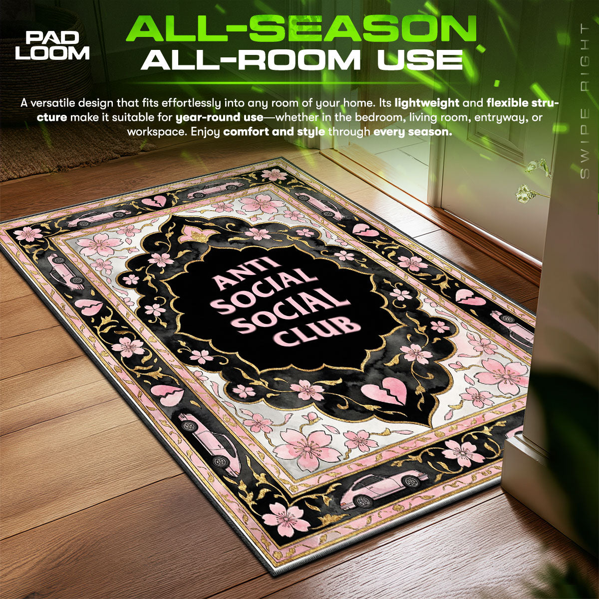 Anti Social Social Club Sakura Streetwear Floor fan rug — premium quality print