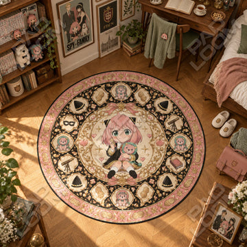 Anya Hugging Spy x Family round rug on a bedroom floor - Spy x Family chair mat