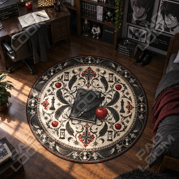 Apple Notebook Death Note round rug on a bedroom floor - Death Note chair mat