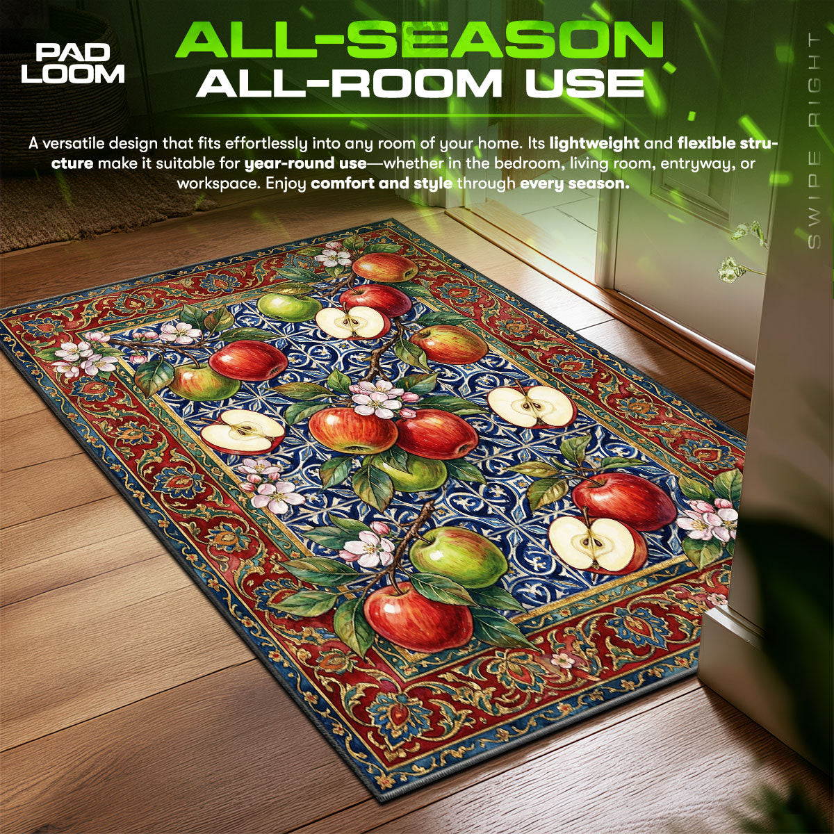 Detailed close-up of Apple rug pattern