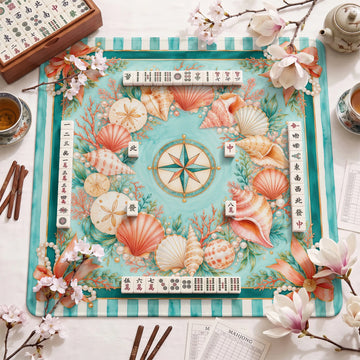Aqua Shell Mahjong Mat – neoprene mah jongg table mat