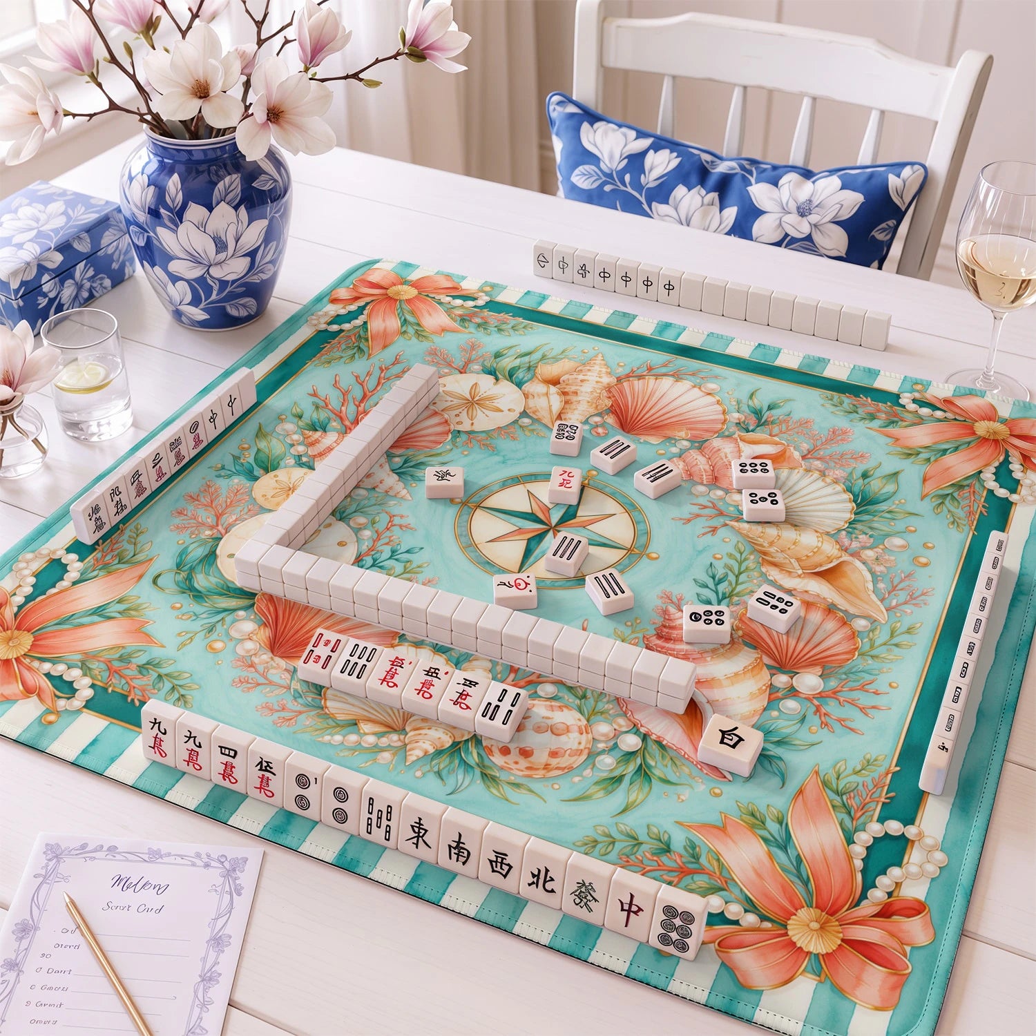 Aqua Shell mahjong mat – M (60x60 cm) and L (81x81 cm) sizes