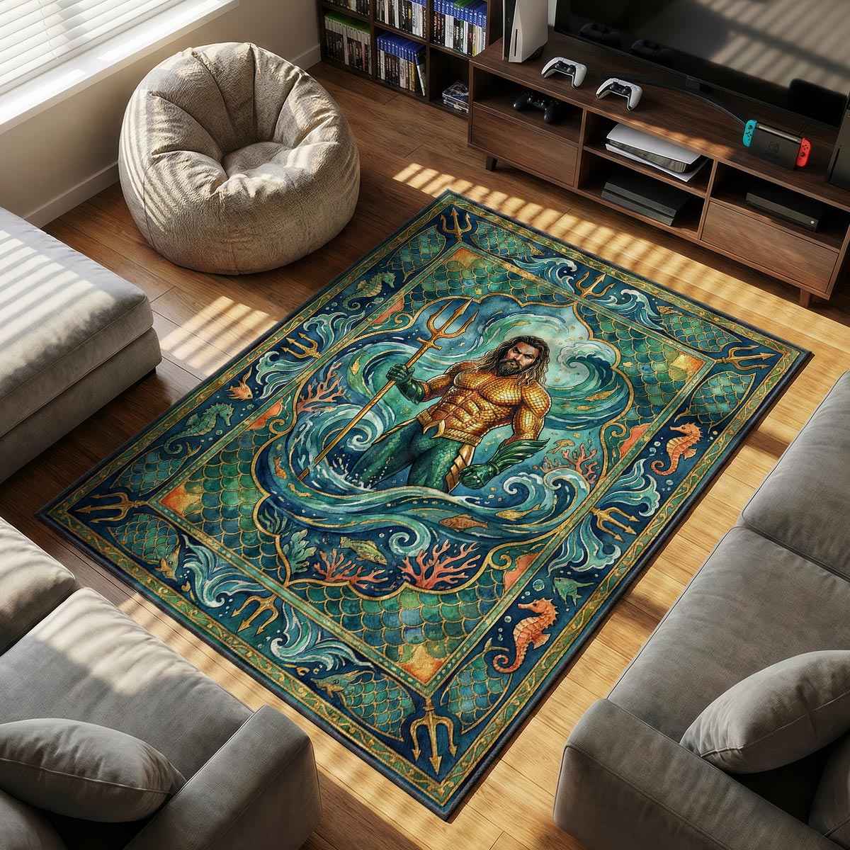 Aquaman Atlantis themed area rug for home decor fans