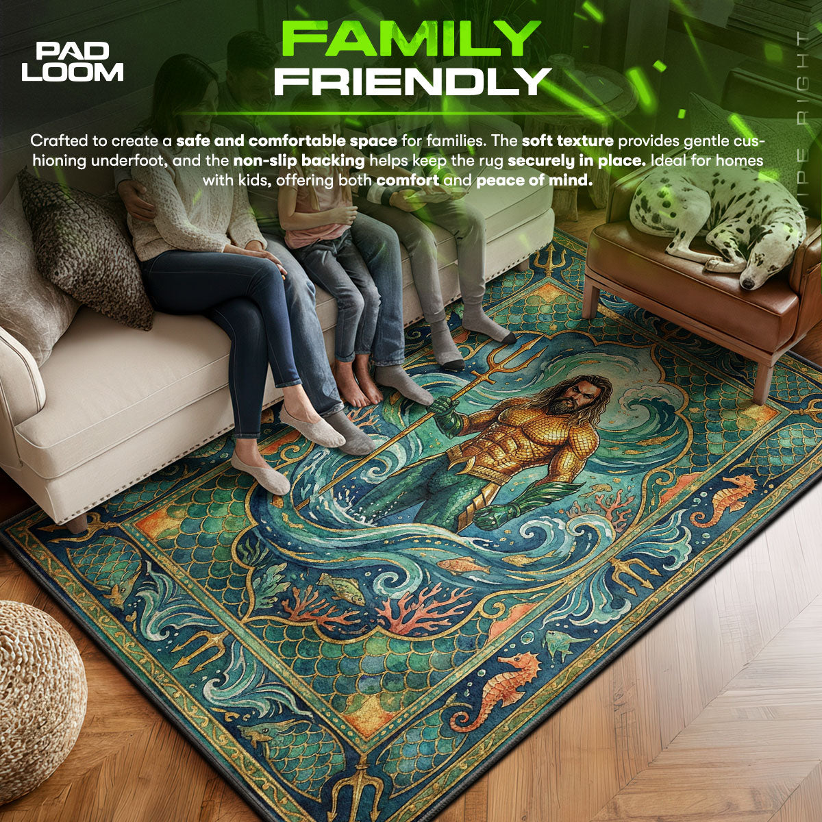 Aquaman area rug showing full home decor artwork