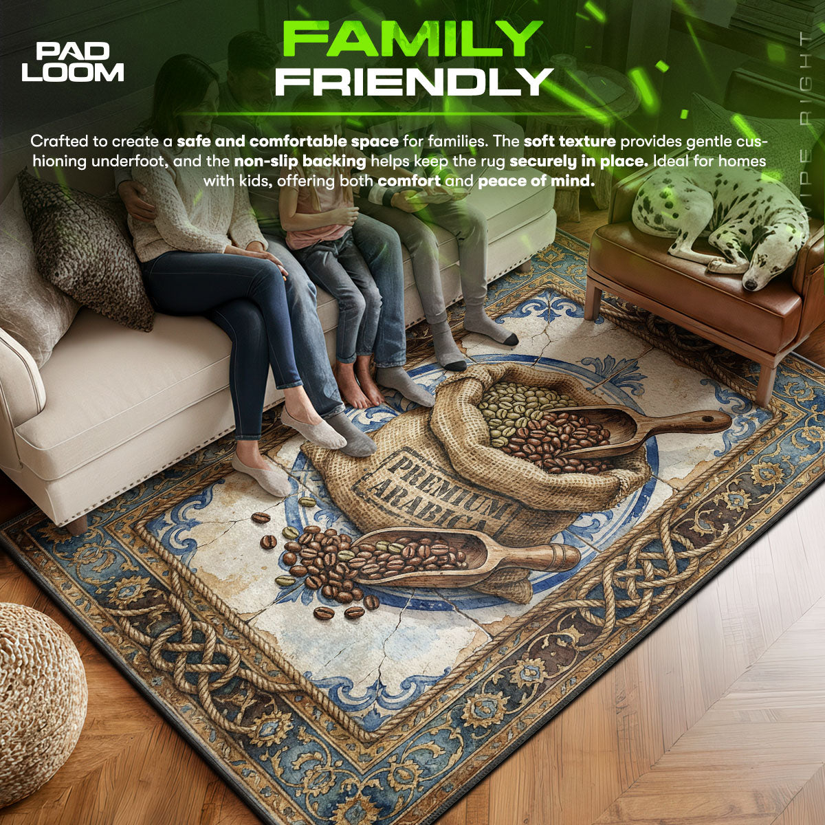 Floor character design printed on rug