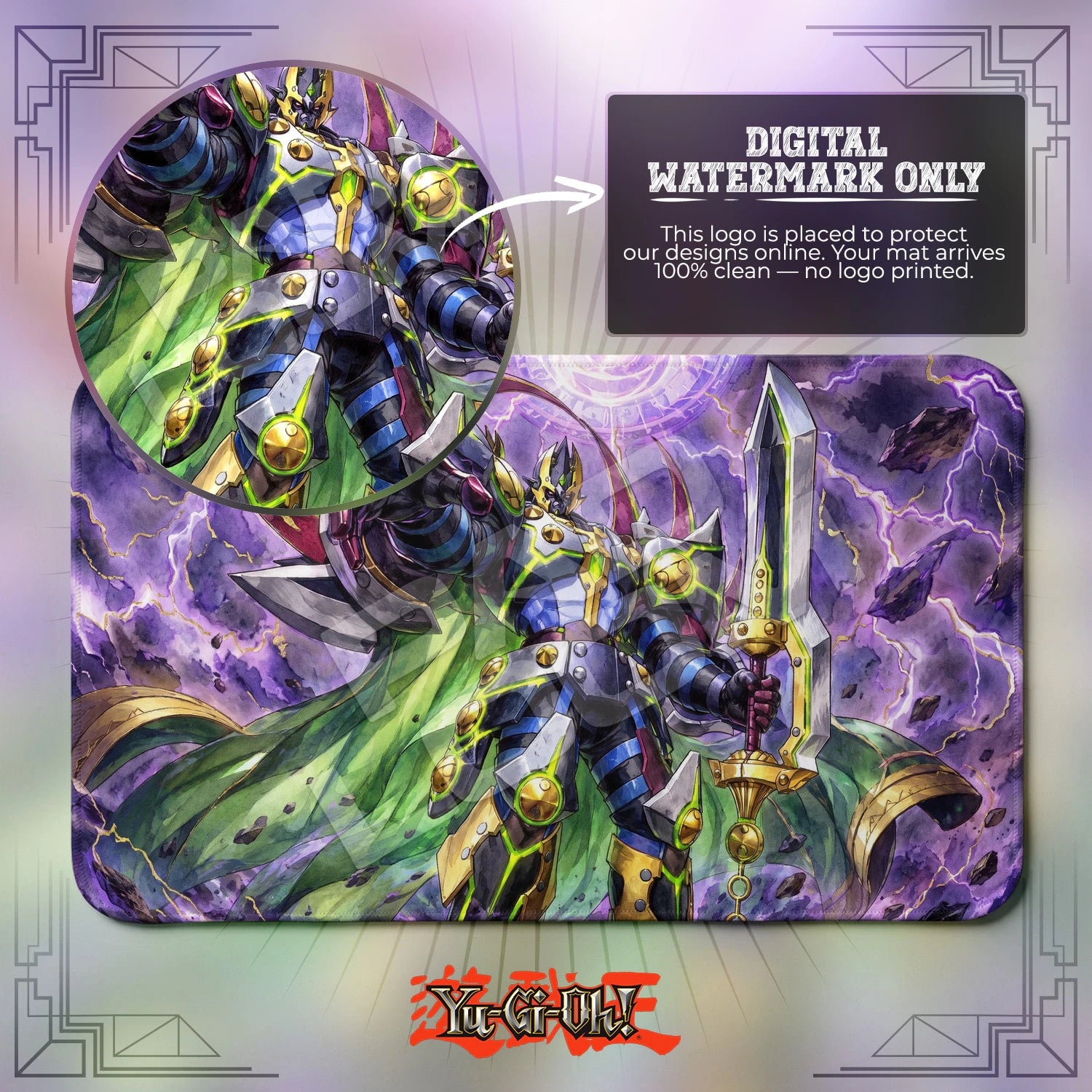 Arc Crisis Dimensional King artwork close-up on Yugioh playmat