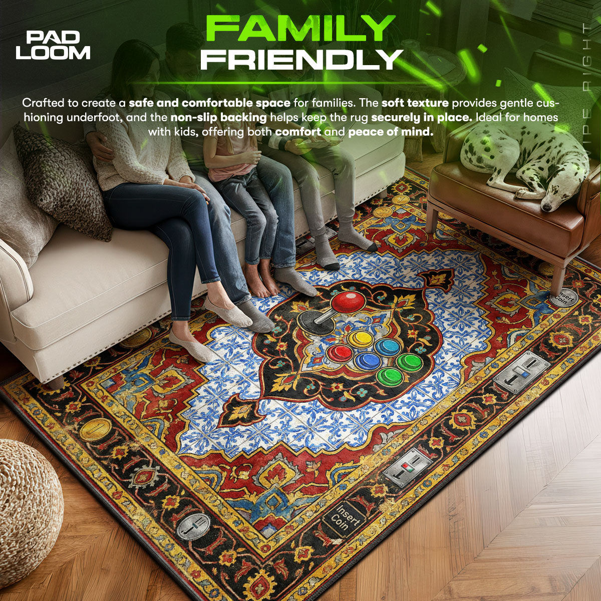 Arcade character design printed on rug