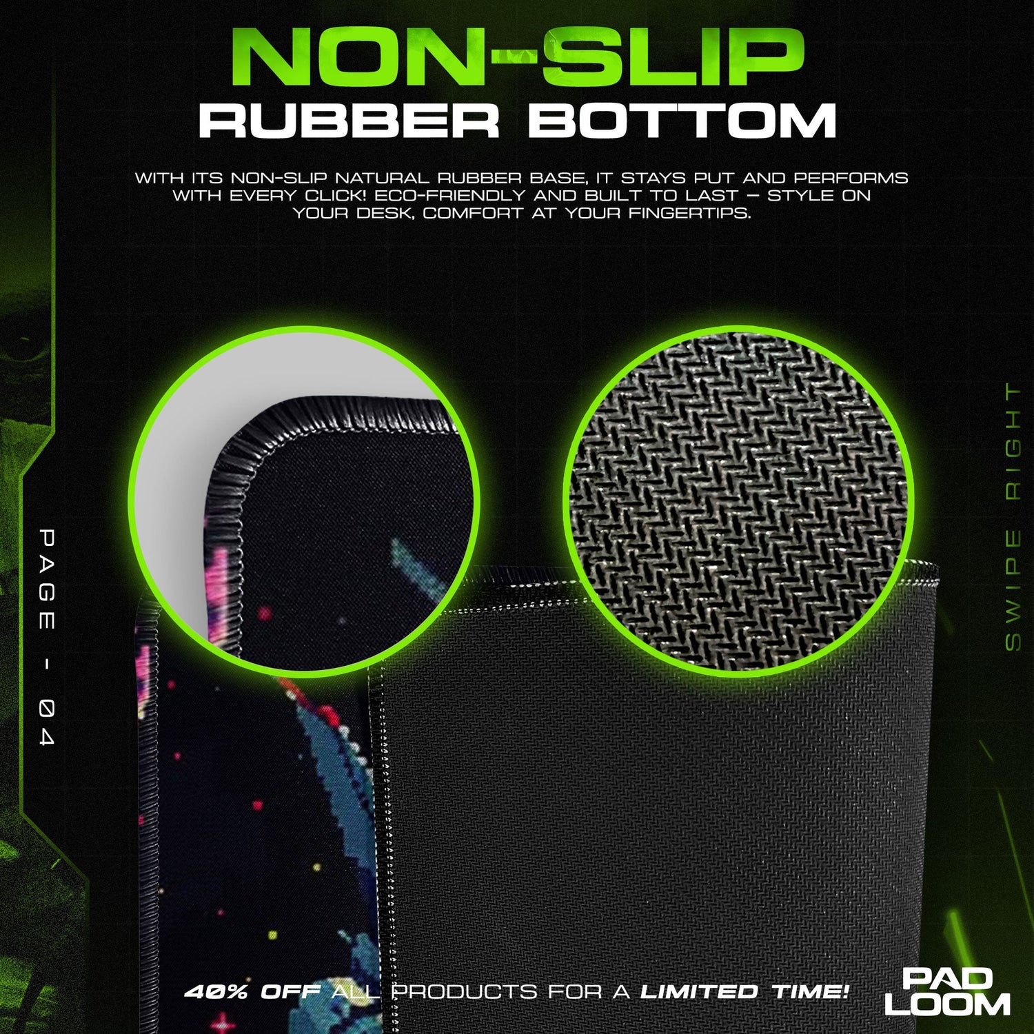 Arcade Space Battle Mouse Pad, Retro Pixel Gaming Desk Mat Padloom