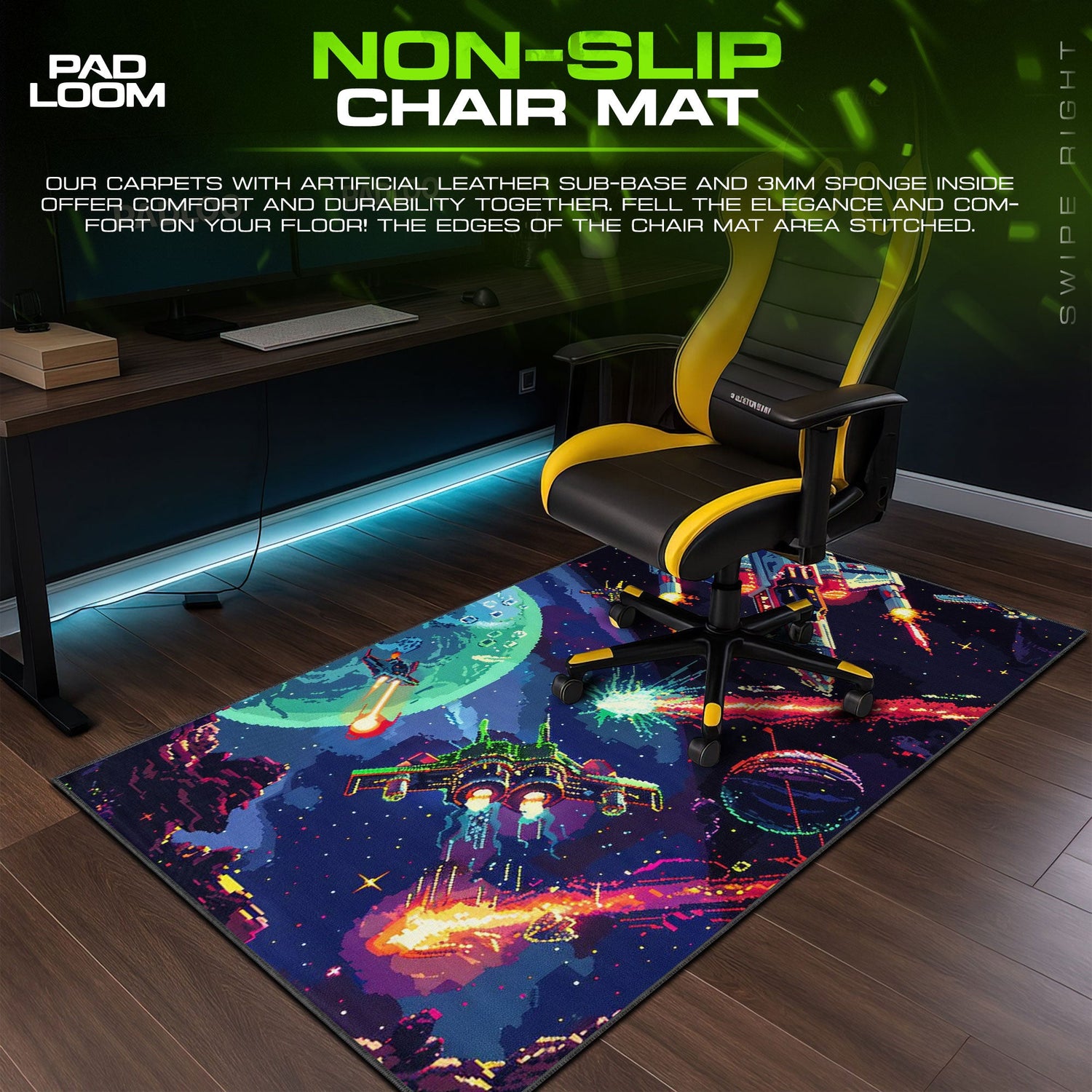 Arcade Space Battle Mouse Pad, Retro Pixel Gaming Desk Mat Padloom