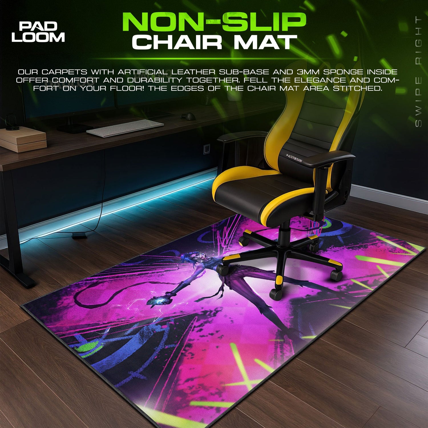 Arcane Jinx Neon Chaos Mouse Pad, League Gaming Desk Mat Padloom