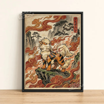 Arcanine Blaze Pokemon poster - framed canvas wall art in a black frame