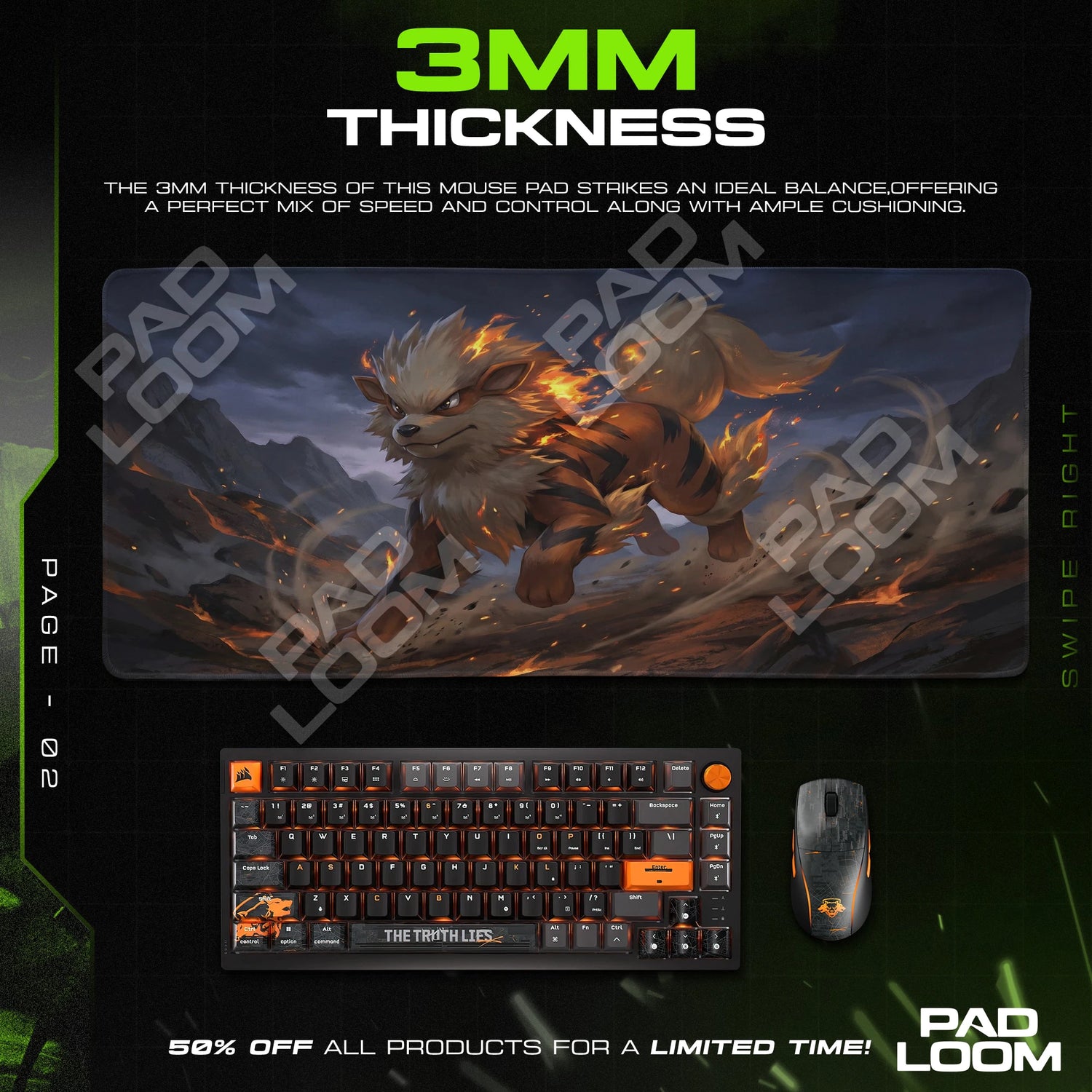 Arcanine Blazing Charge Mouse Pad - Pokémon Desk Mat