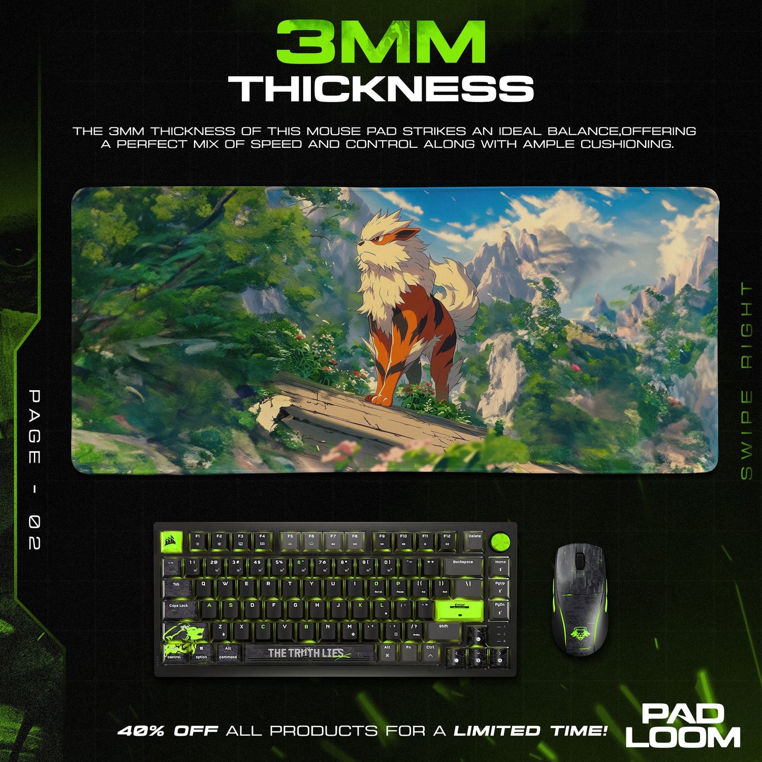 Arcanine Mountain Watch Mouse Pad, Pokémon Gaming Desk Mat Padloom
