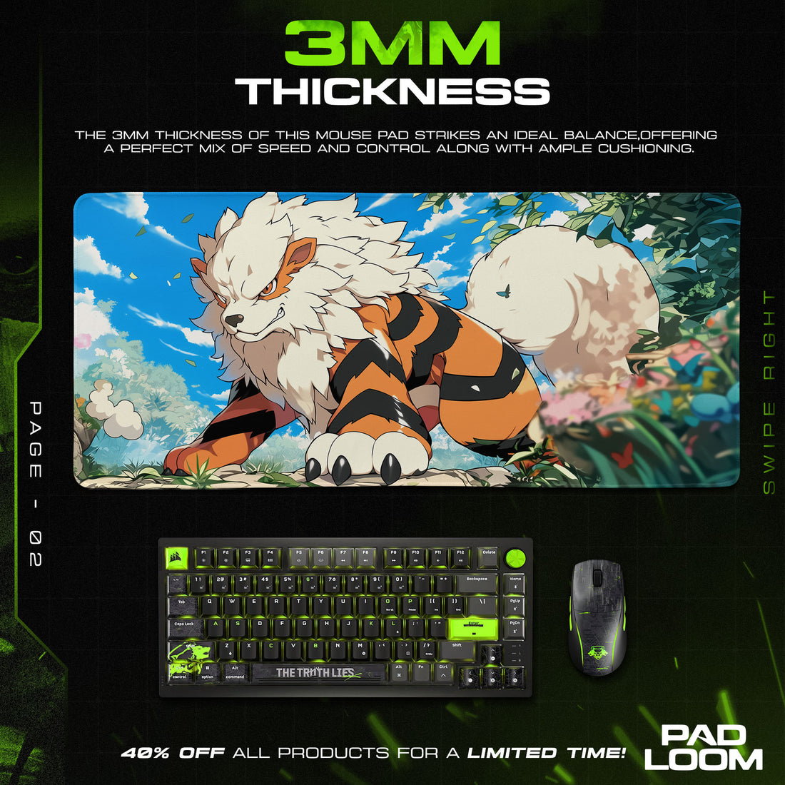 Arcanine Noble Flame Mouse Pad, Pokémon Legendary Fire Gaming Desk Mat