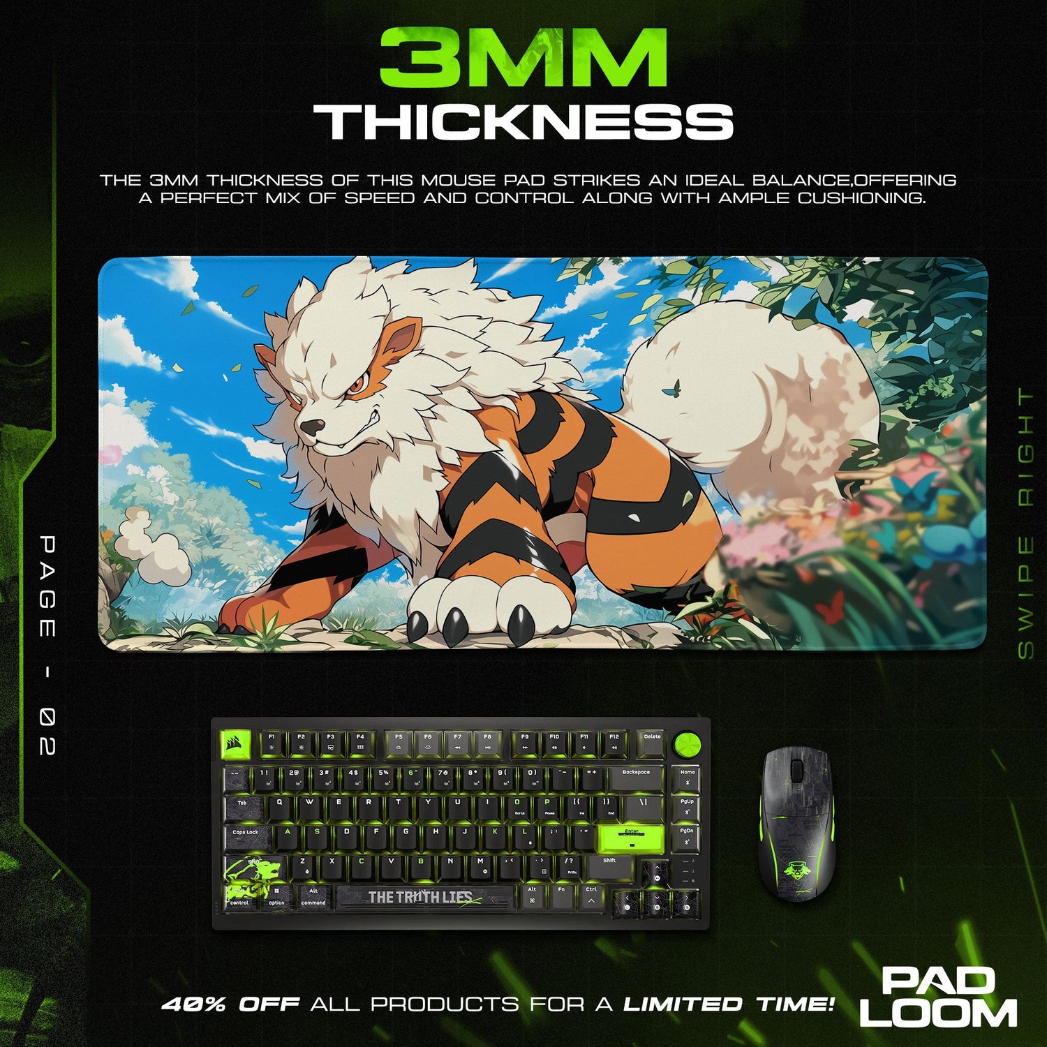 Arcanine Noble Flame Mouse Pad, Pokémon Legendary Fire Gaming Desk Mat Padloom
