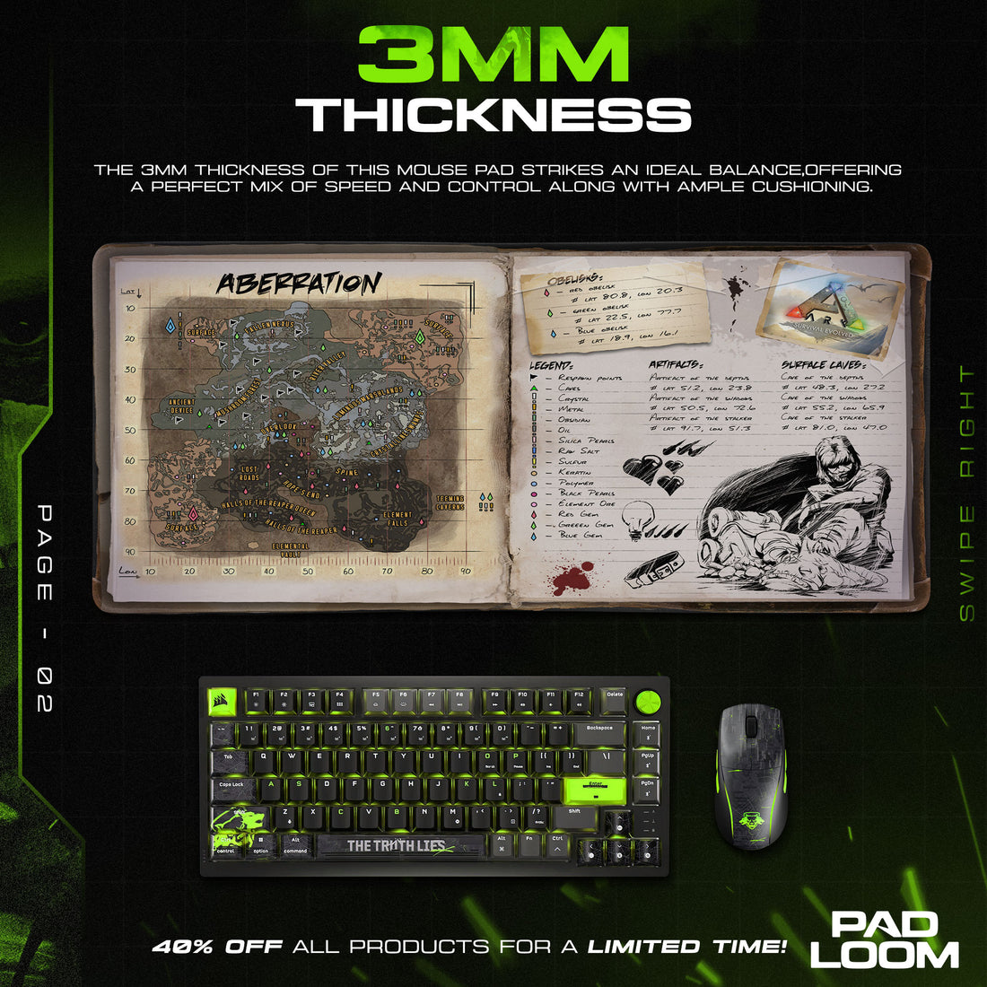 ARK Aberration Map Mouse Pad, Explorer Notes Gaming Desk Mat