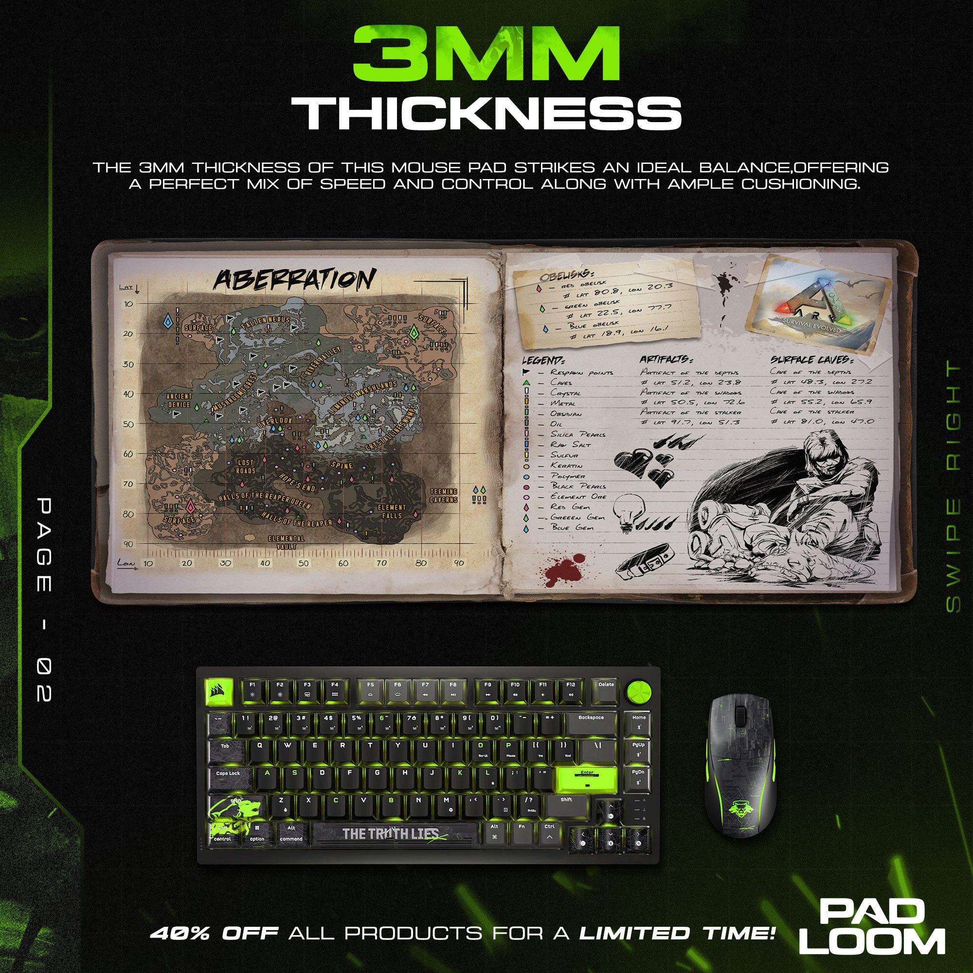ARK Aberration Map Mouse Pad, Explorer Notes Gaming Desk Mat