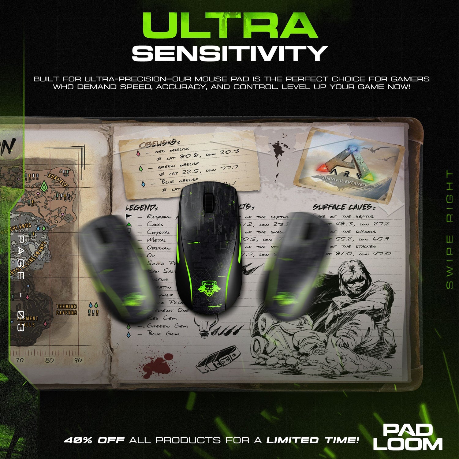 ARK Aberration Map Mouse Pad, Explorer Notes Gaming Desk Mat Padloom