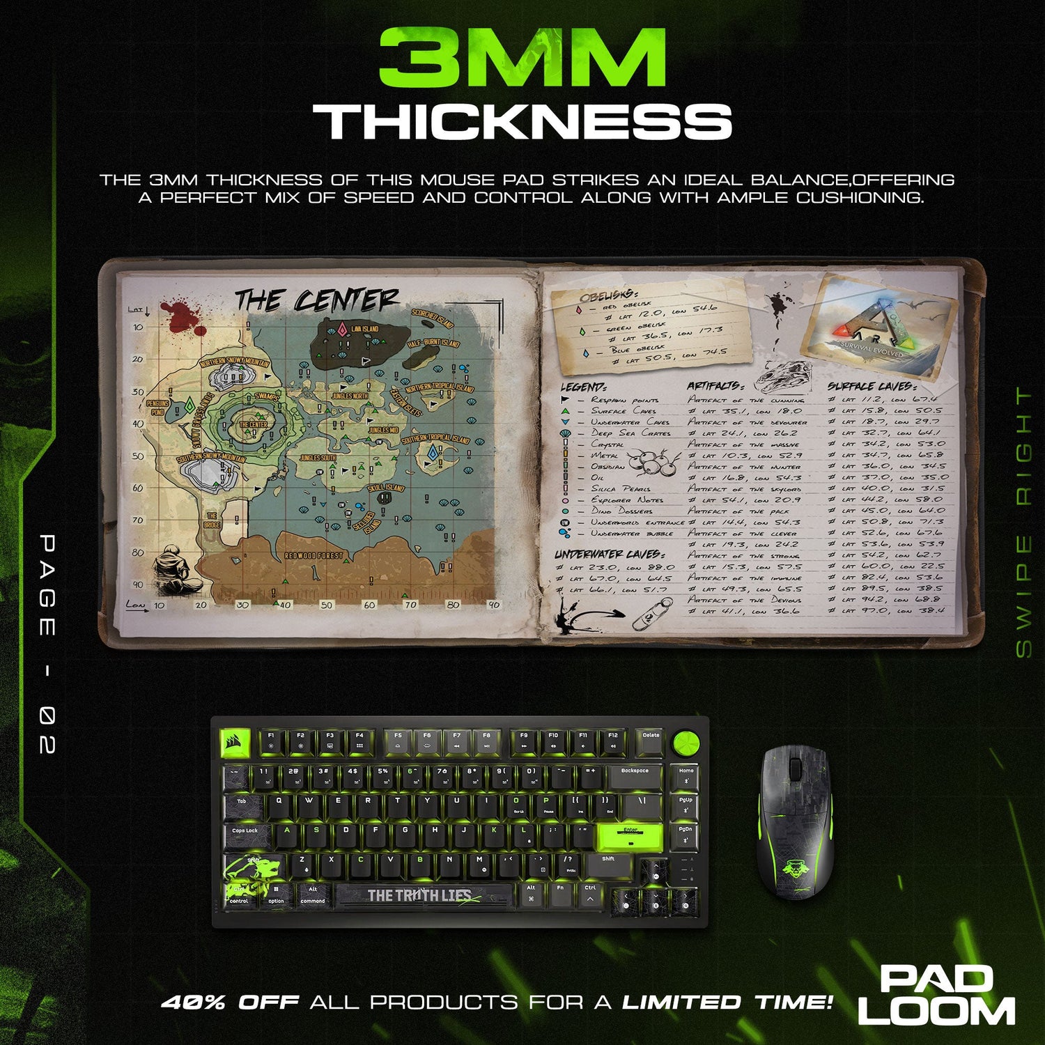 ARK Center Map Mouse Pad, Explorer Gaming Desk Mat Padloom