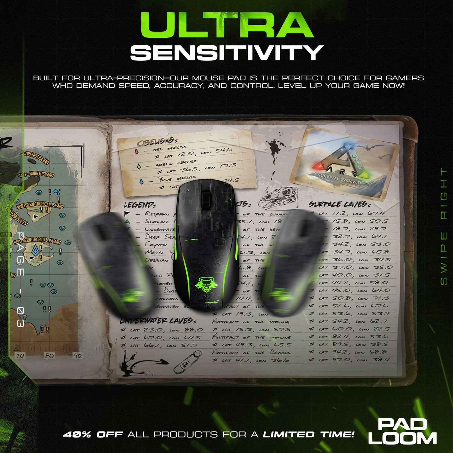 ARK Center Map Mouse Pad, Explorer Gaming Desk Mat Padloom