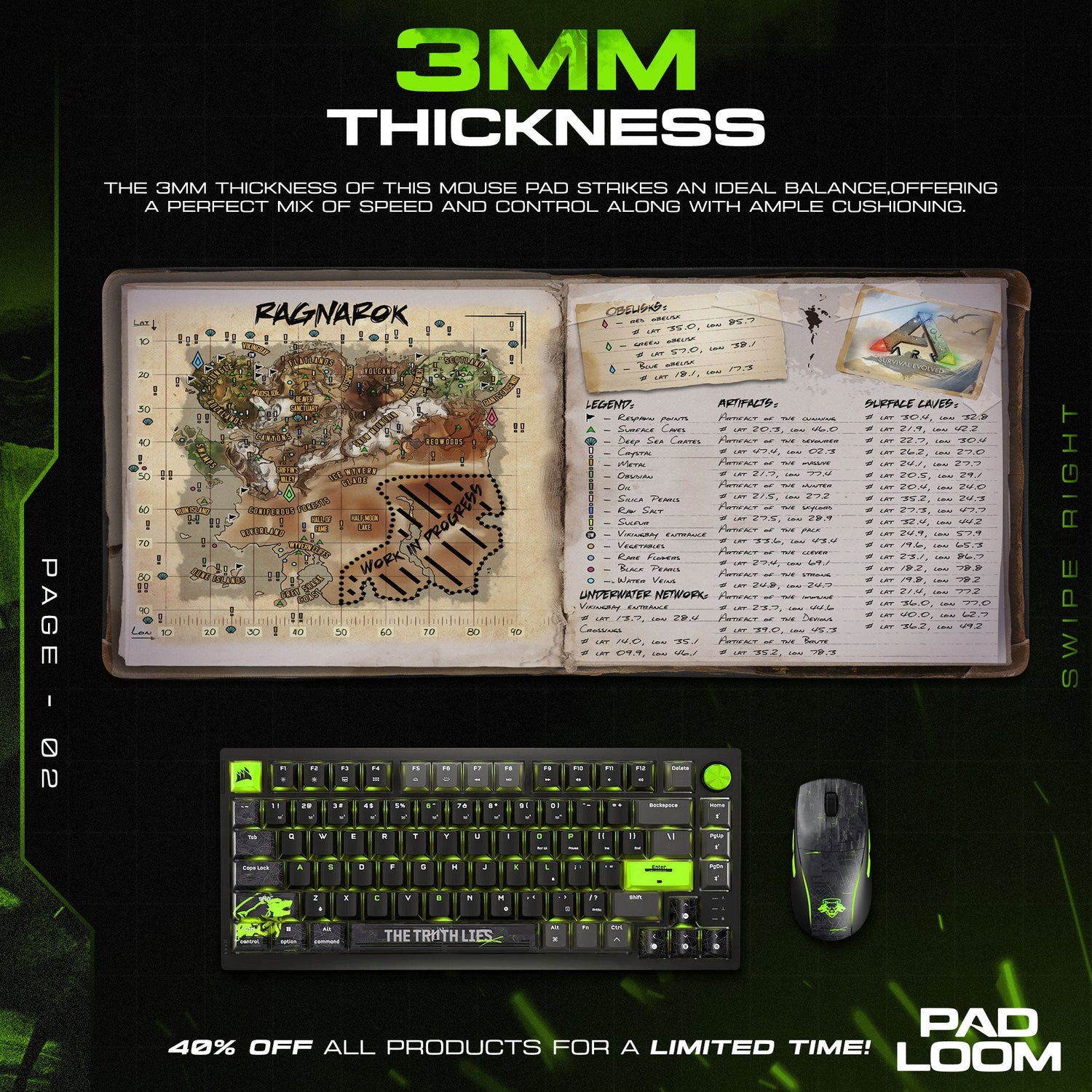 ARK Ragnarok Map Mouse Pad, Explorer Gaming Desk Mat Padloom