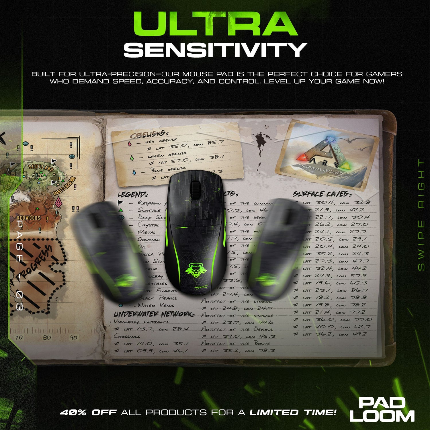 ARK Ragnarok Map Mouse Pad, Explorer Gaming Desk Mat Padloom