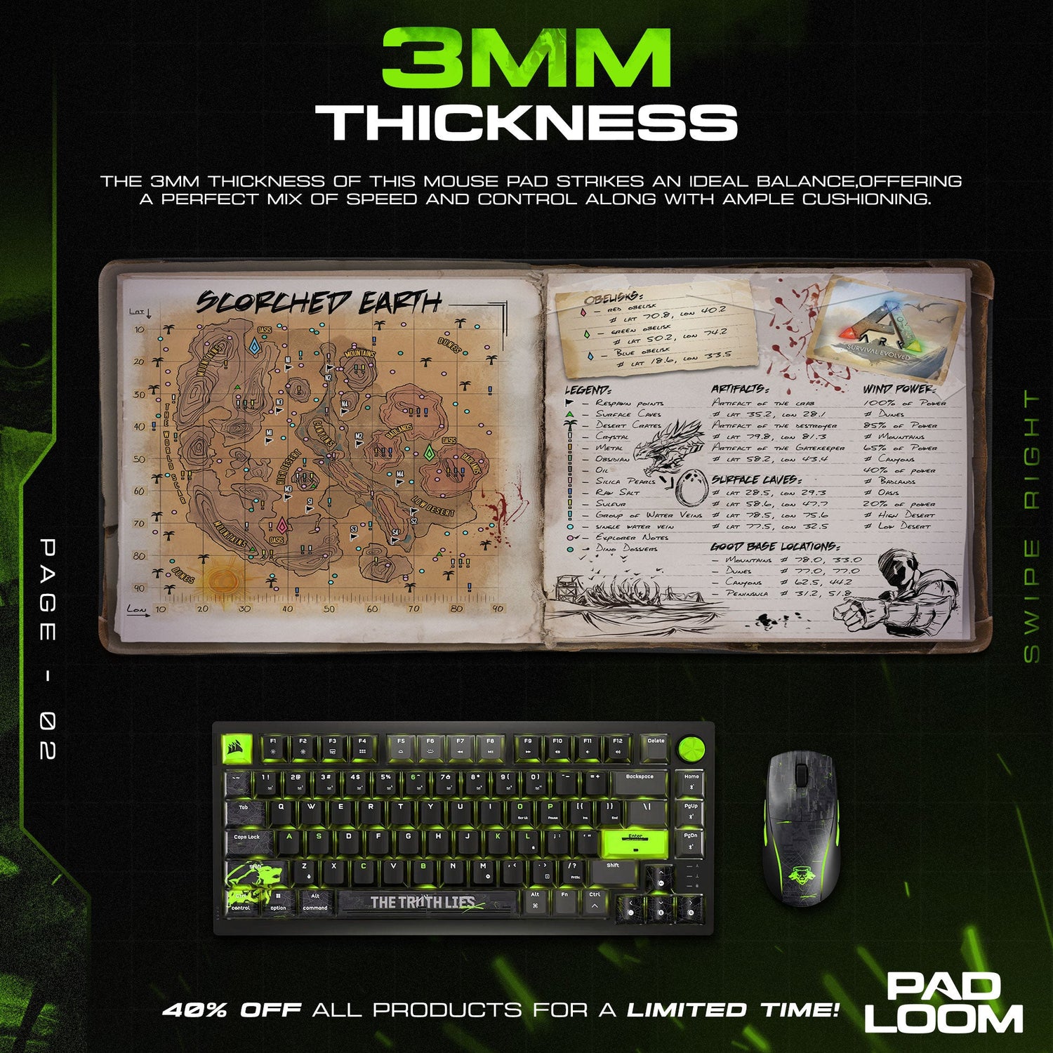 ARK Scorched Earth Map Mouse Pad, Survivor Gaming Desk Mat Padloom