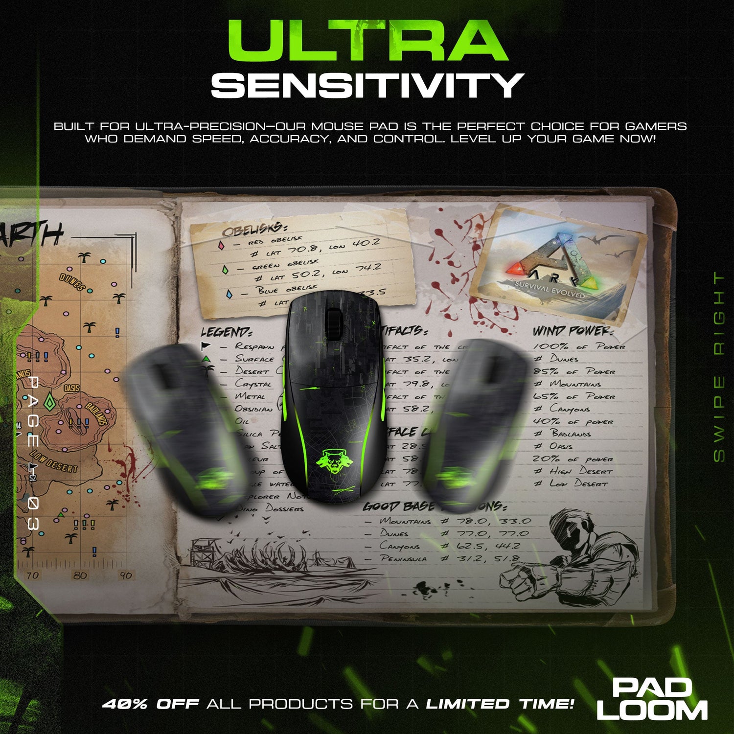 ARK Scorched Earth Map Mouse Pad, Survivor Gaming Desk Mat Padloom