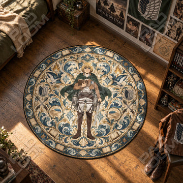 Armin Book Attack on Titan round rug on a bedroom floor - Attack on Titan chair mat