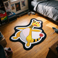 Arms-Out Ampharos shaped area rug in a bedroom with sneakers and a skateboard