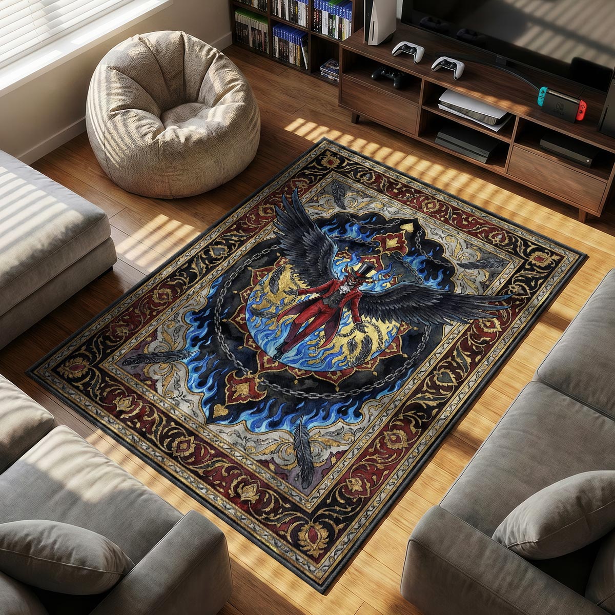 Arsene Blue Flame Rug - Persona 5 Chair Mat