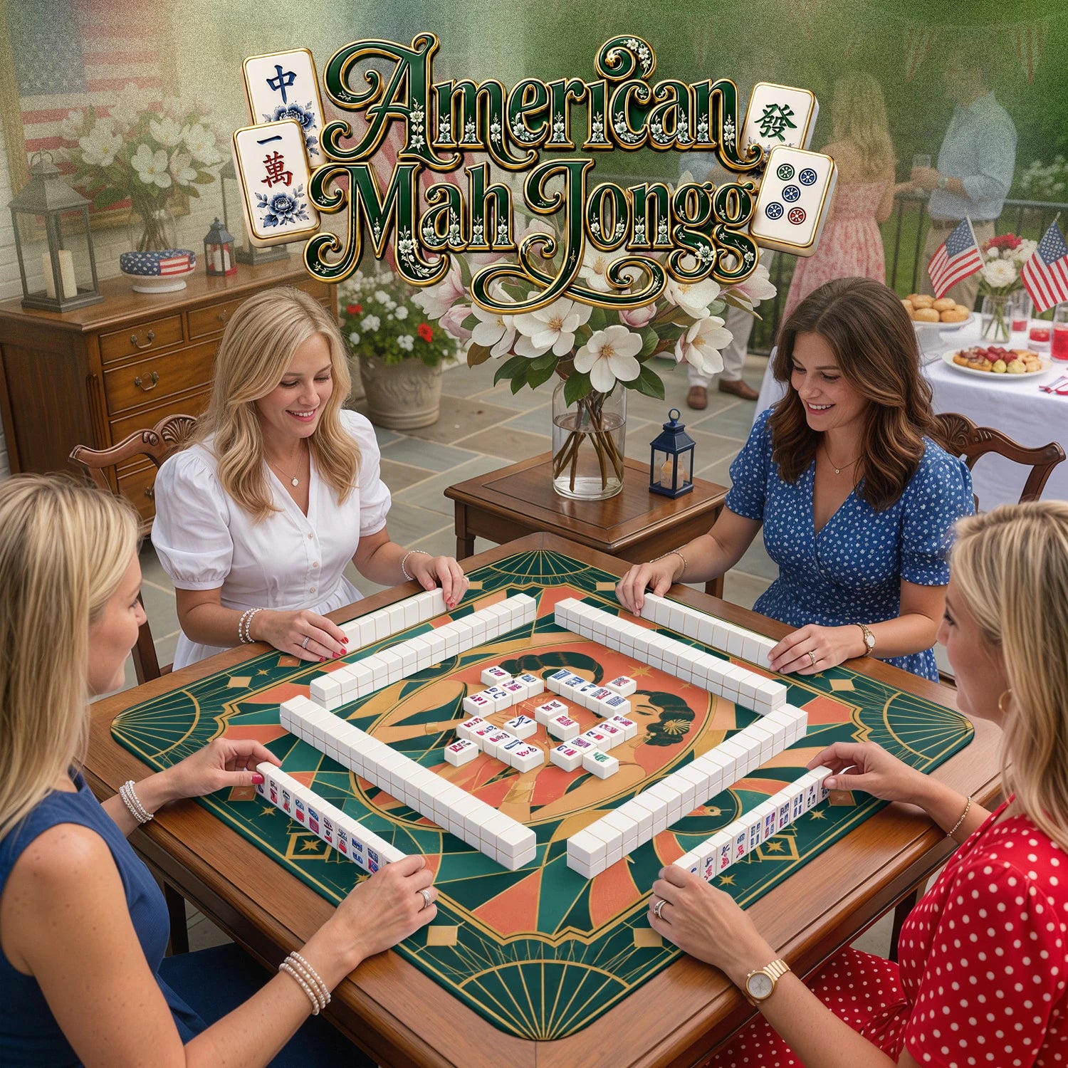 Art Deco Flapper – non-slip mahjong table mat detail