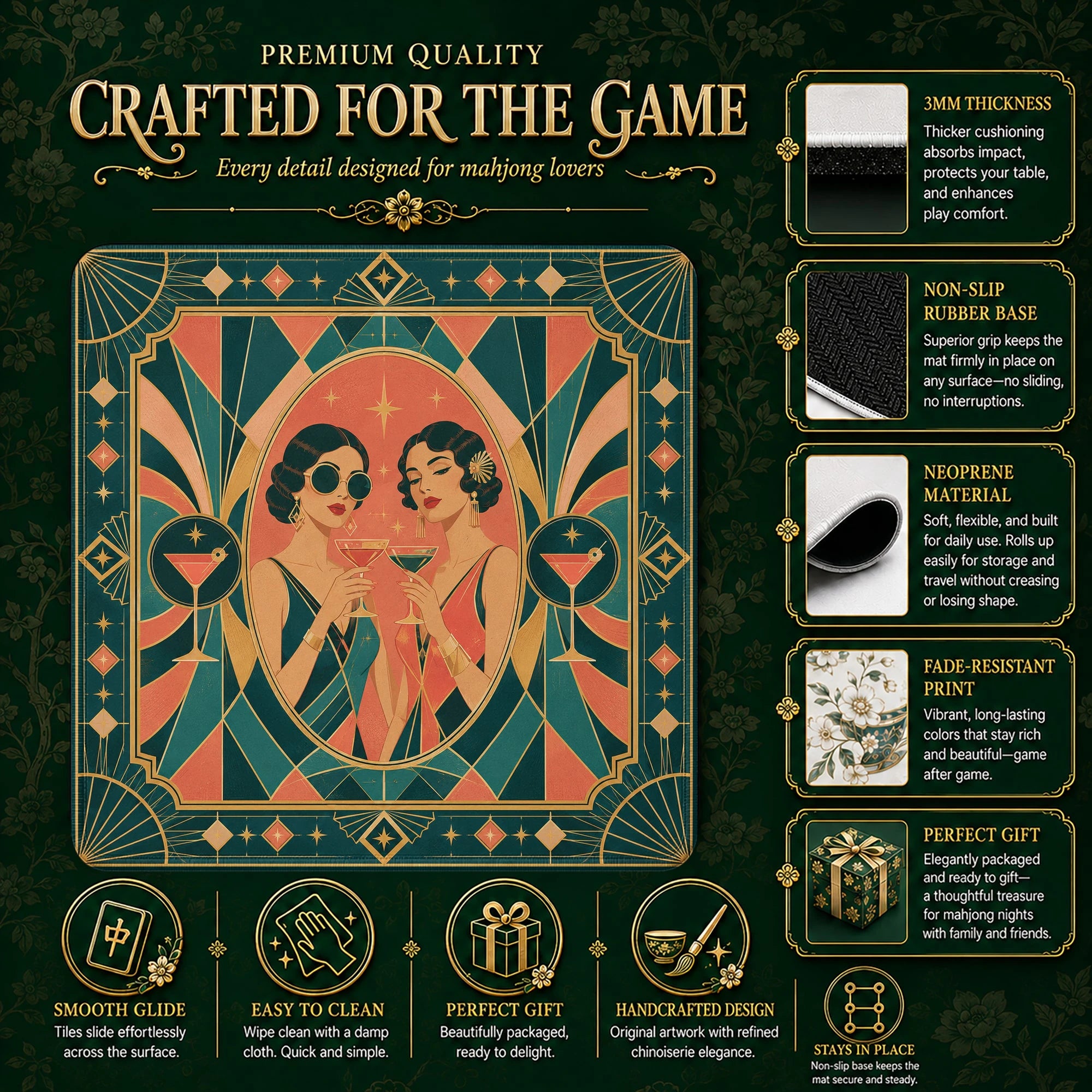 Art Deco Flapper Mahjong Mat – neoprene mah jongg table mat