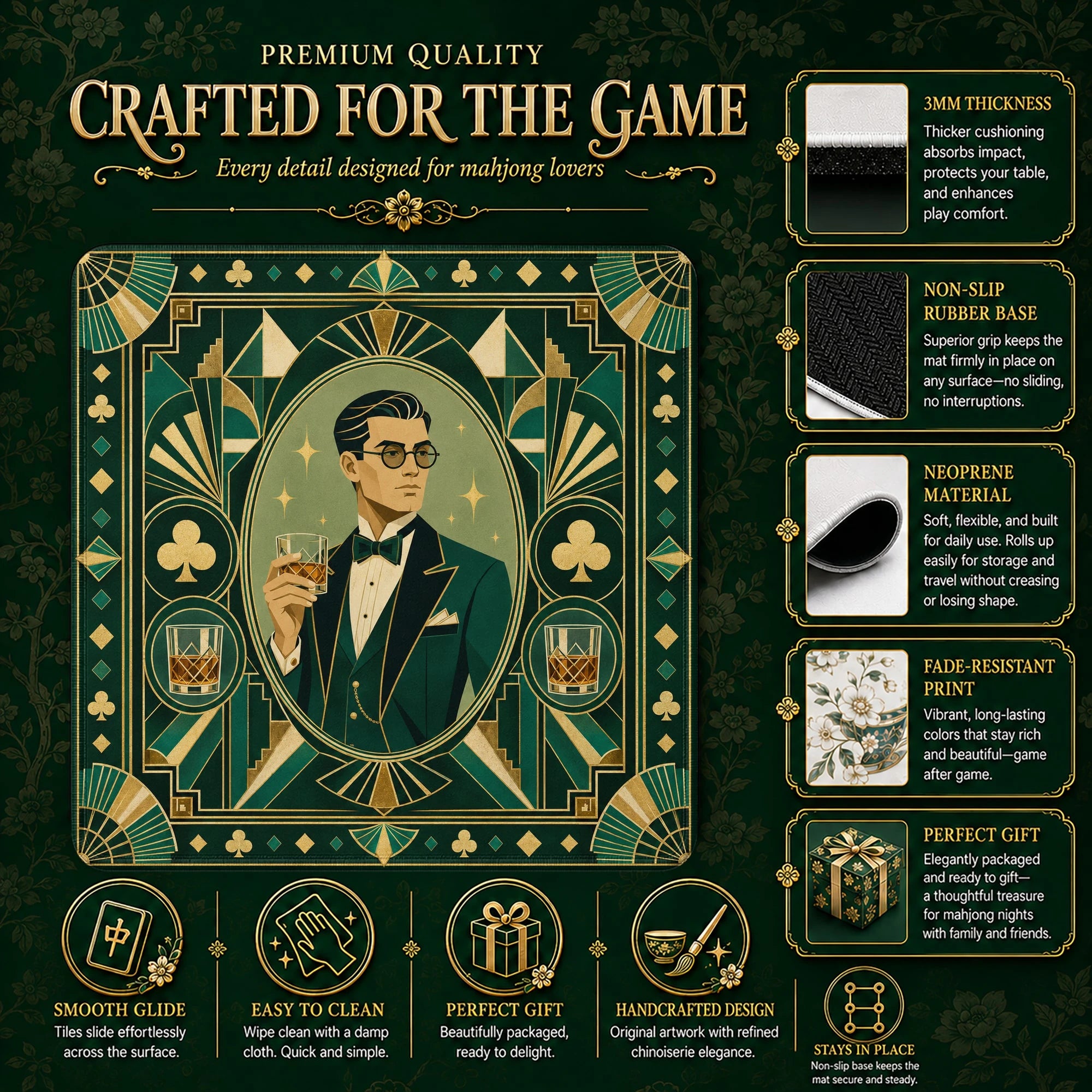 Art Deco Gentleman Mahjong Mat – neoprene mah jongg table mat