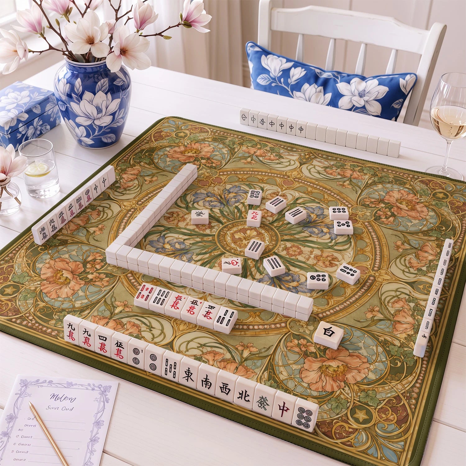 Art Nouveau Bloom mahjong mat – M (60x60 cm) and L (81x81 cm) sizes