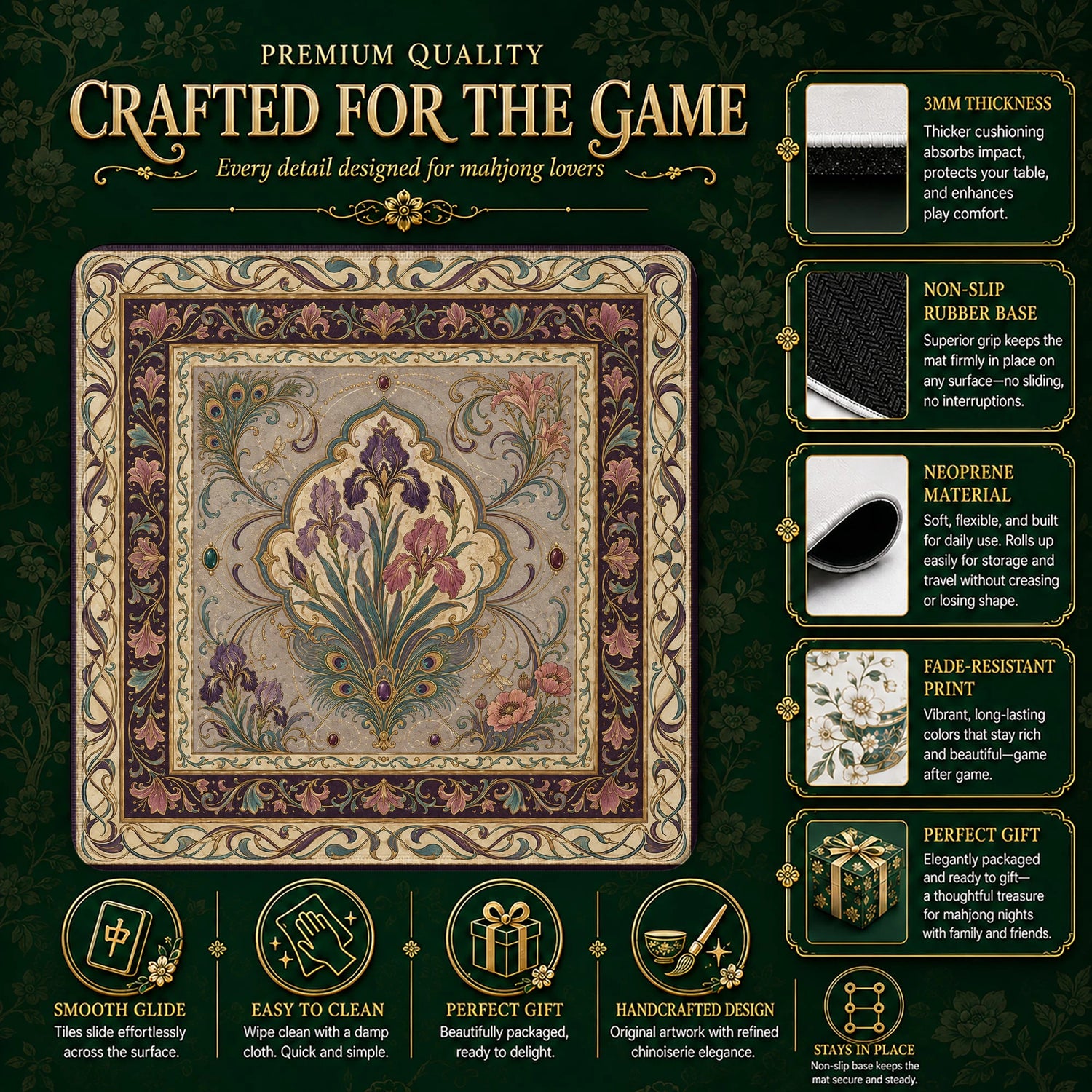 Art Nouveau Iris Mahjong Mat – neoprene mah jongg table mat