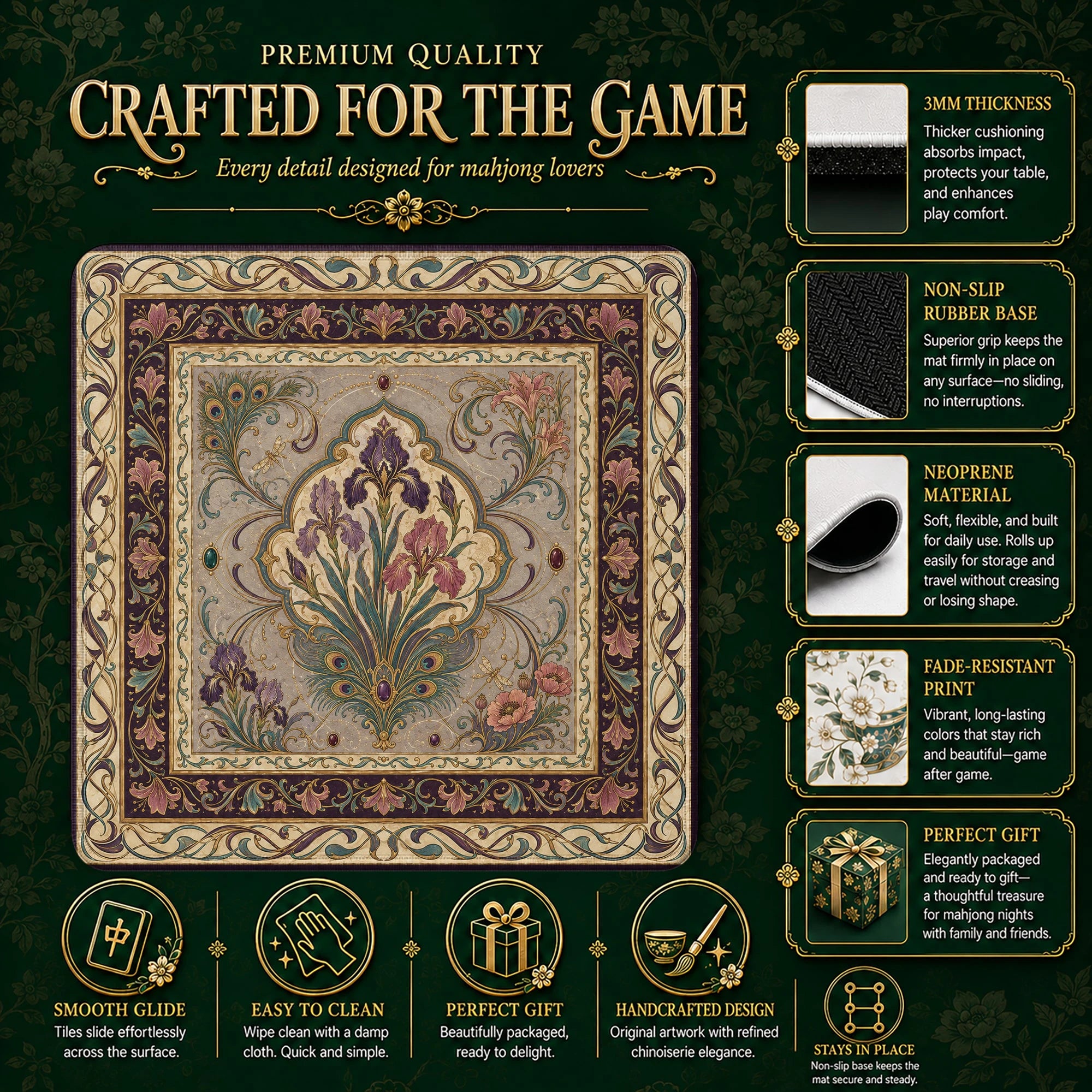 Art Nouveau Iris Mahjong Mat – neoprene mah jongg table mat