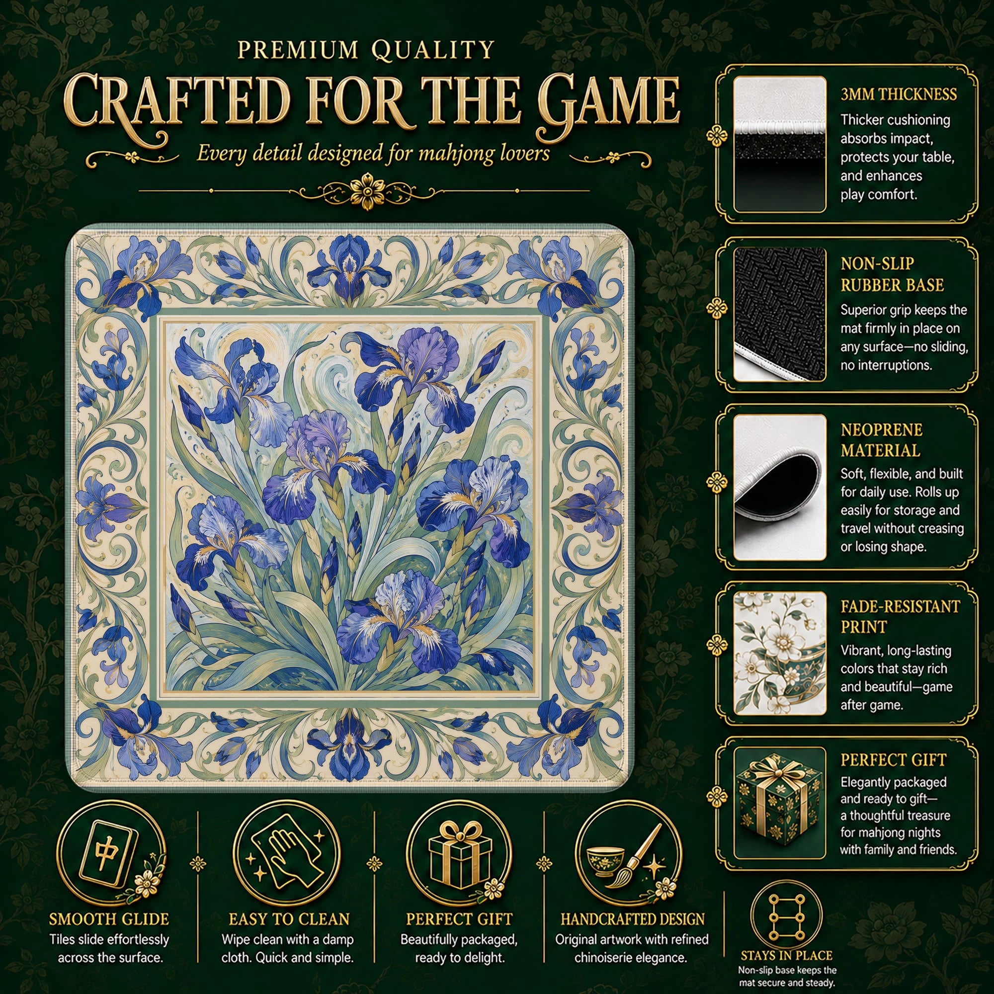 Art Nouveau Iris Mahjong Mat – neoprene mah jongg table mat