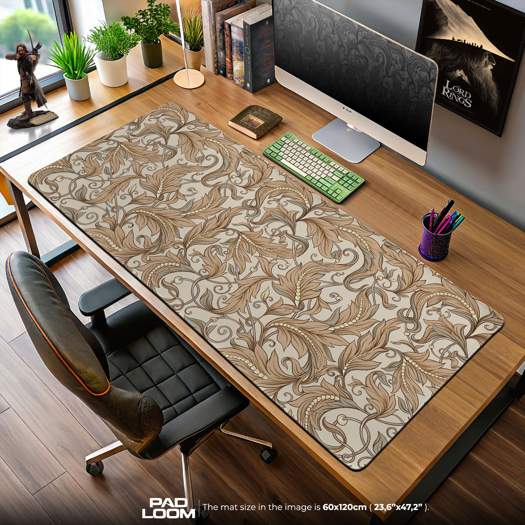 Art Nouveau Mouse Pad, Flowing Leaf Pattern Gaming Desk Mat